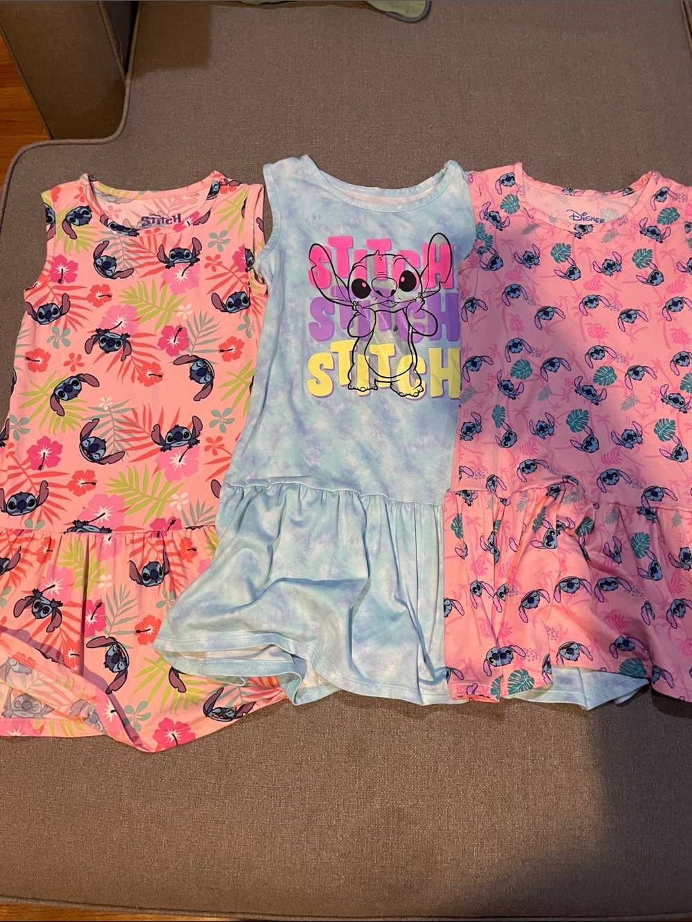 Disney Girls' Lilo & Stitch Dress Bundle of 3 Pink Blue Purple